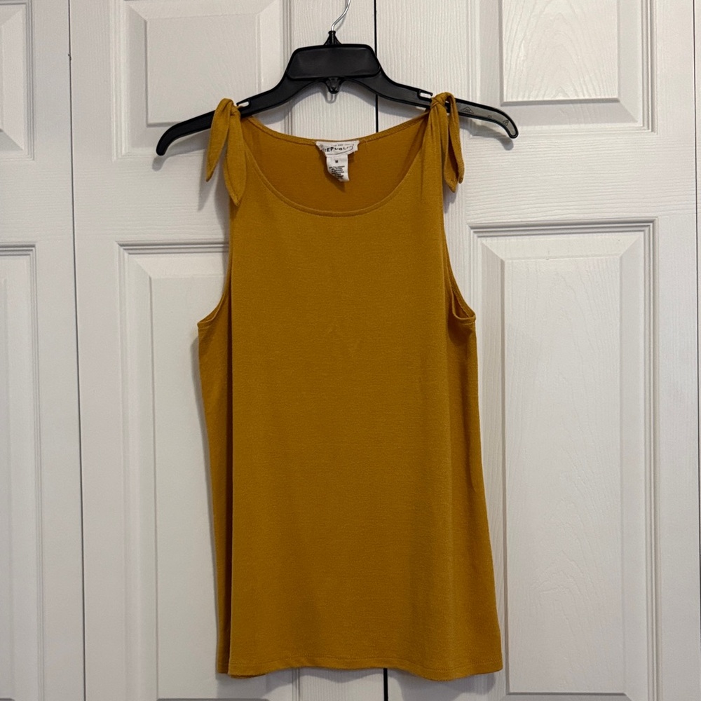 Tie-Shoulder Sleeveless Tank Top — Mustard Yellow